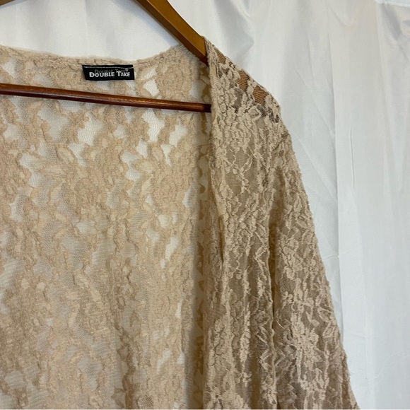 DOUBLE TAKE Women’s Tan Nude Lacy Sheer Kimono Cardigan Robe One Size - Picture 8 of 13